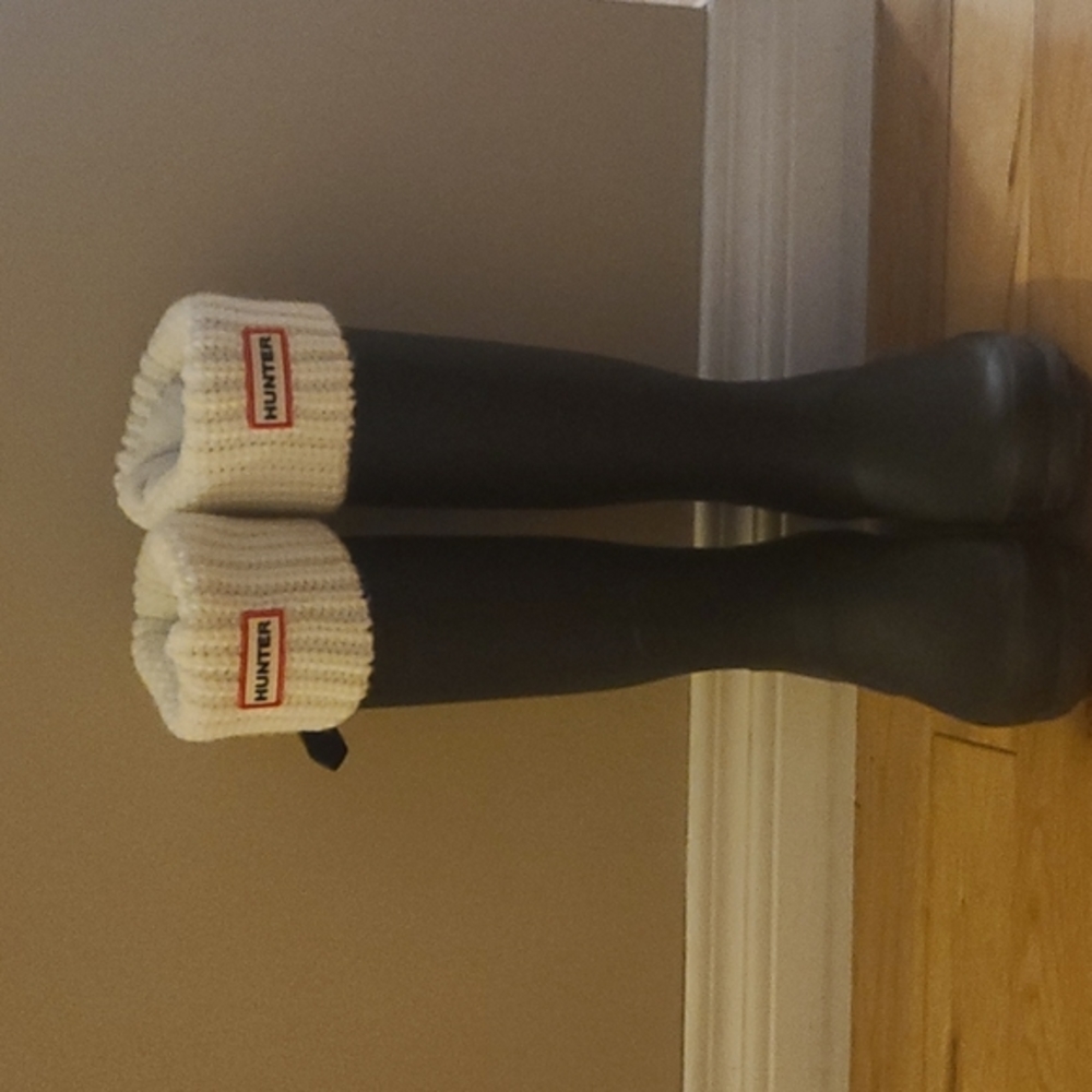 HUNTER Women's Original Back Adjustable Wellington Rubber Rain Boots + socks